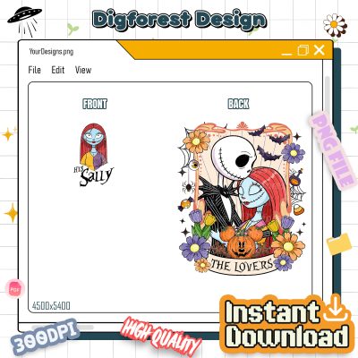 Nightmare Before Christmas Couple PNG – Jack Skellington And Sally Matching, Disneyland Halloween, Spooky Season Design