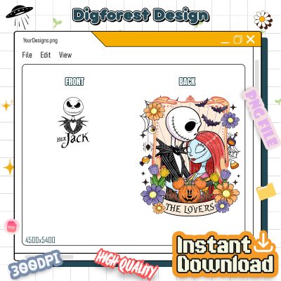 Nightmare Before Christmas Couple PNG – Jack Skellington And Sally Matching, Disneyland Halloween, Spooky Season Design