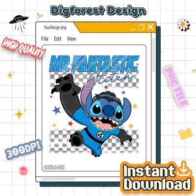 Mr. Fantastic Stitch Cosplay PNG – Fantastic Four, Disneyland Stitch Costume, Superhero Stitch, Stitch Birthday Design