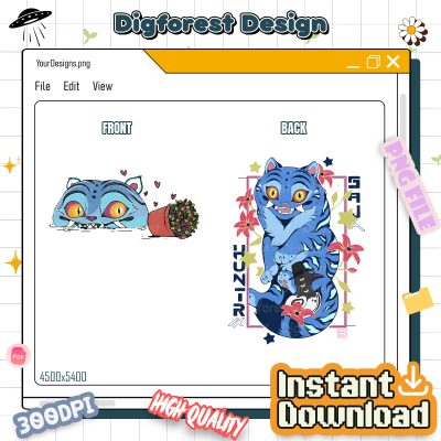 Demon Hunter Tiger PNG – K-pop Demon, Hunter Merch, Anime Design, Anime Lover Gift, Cute Blue Tiger Design