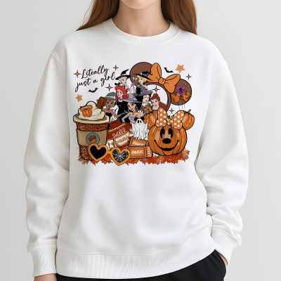 Disney Literally Just A Girl Halloween PNG – Minnie Bow Coffee, Pumpkin Fall, Disneyland Halloween, Girl's Trip Design
