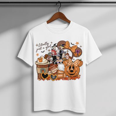 Disney Literally Just A Girl Halloween PNG – Minnie Bow Coffee, Pumpkin Fall, Disneyland Halloween, Girl's Trip Design