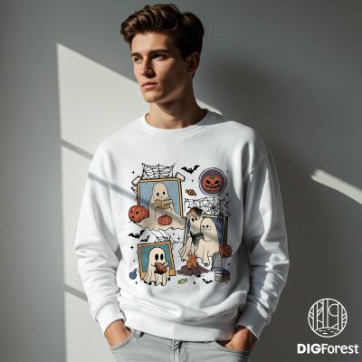 Retro Ghost Book Fantasy PNG – Halloween Book, Bookish Ghost, HP, Halloween Gift For Book Lover Design