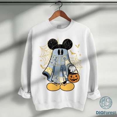 Retro Mickey Halloween PNG – Floral Mouse Couple PNG, Denim Ghost PNG, Spooky Cartoon Matching PNG