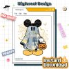 Retro Mickey Halloween PNG – Floral Mouse Couple PNG, Denim Ghost PNG, Spooky Cartoon Matching PNG
