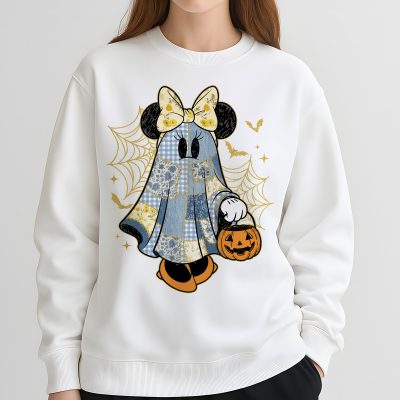 Retro Minie Halloween PNG – Floral Mouse Couple PNG, Denim Ghost PNG, Spooky Cartoon Matching PNG