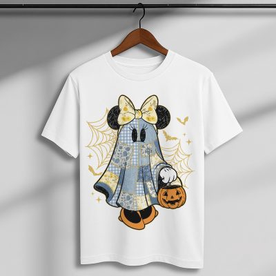 Retro Minie Halloween PNG – Floral Mouse Couple PNG, Denim Ghost PNG, Spooky Cartoon Matching PNG