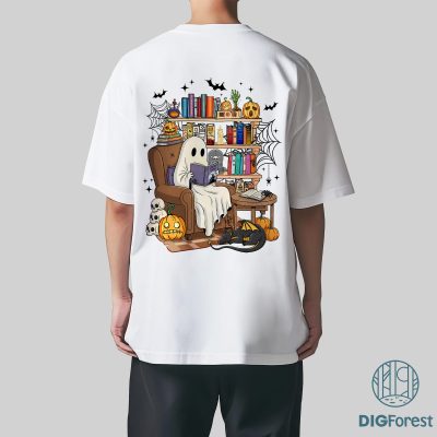 Ghost Reading Book PNG – Ghost Books Halloween, Teacher Halloween PNG, Book Lover PNG, Black Cat Library PNG