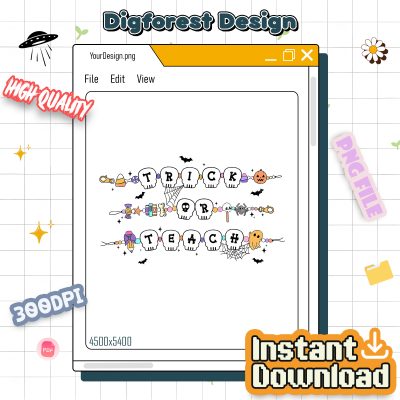 Trick or Teach Teacher Halloween PNG – Cute Skull Candy PNG, Spooky Season Teacher PNG, Funny Teacher PNG