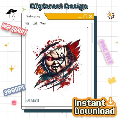 Retro Chucky Horror PNG – Vintage 90s Horror Movie PNG, Chucky PNG, Horror Character PNG, Halloween PNG