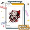 Bloody Pennywise Halloween PNG – Horror Clown PNG, Spooky Season PNG, Fall Graphic PNG, Halloween PNG