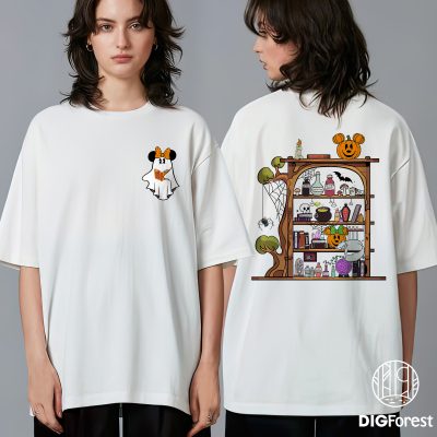 Minnie Mouse Halloween Bookshelf PNG - Halloween Ghost Reading PNG Design, Spooky Readers, Halloween Bookish