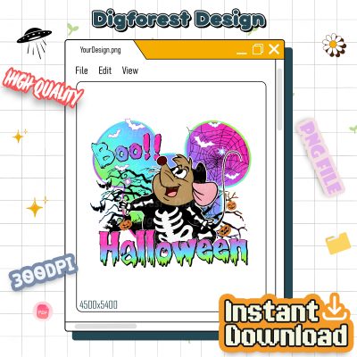 Retro Disney Gus Gus Mouse Skeleton Halloween PNG - Mickey & Friends Halloween, Spooky Season PNG