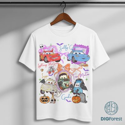 Coquette Bow Cars Halloween PNG - Lightning McQueen Mater Doc Hudson Sally Carrera Halloween PNG,