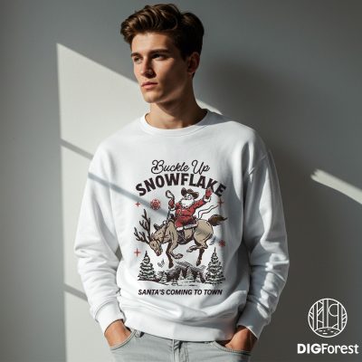 Retro Christmas Cowboy Santa PNG - Buckle Up Snowflake Rodeo, Western Boho Holiday Season, Vintage Xmas Design