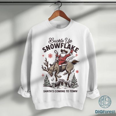 Retro Christmas Cowboy Santa PNG - Buckle Up Snowflake Rodeo, Western Boho Holiday Season, Vintage Xmas Design