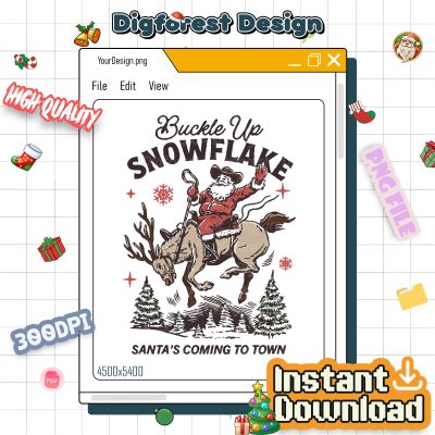 Retro Christmas Cowboy Santa PNG - Buckle Up Snowflake Rodeo, Western Boho Holiday Season, Vintage Xmas Design
