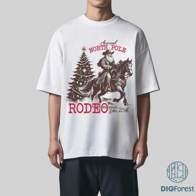 Retro Cowboy Santa Claus PNG - Western Christmas Graphic, North Pole Rodeo PNG, Preppy Holiday Sublimation Design