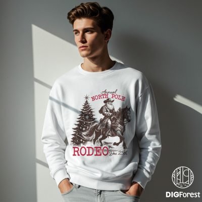 Retro Cowboy Santa Claus PNG - Western Christmas Graphic, North Pole Rodeo PNG, Preppy Holiday Sublimation Design