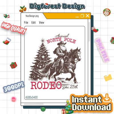 Retro Cowboy Santa Claus PNG - Western Christmas Graphic, North Pole Rodeo PNG, Preppy Holiday Sublimation Design