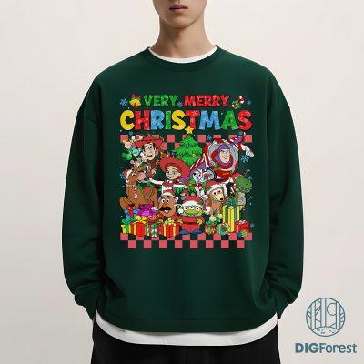 Very Merry Toy Story Christmas PNG - Retro Disney Pixar PNG, Woody Buzz Lightyear Jessie Aliens Xmas Party PNG