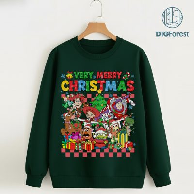 Very Merry Toy Story Christmas PNG - Retro Disney Pixar PNG, Woody Buzz Lightyear Jessie Aliens Xmas Party PNG