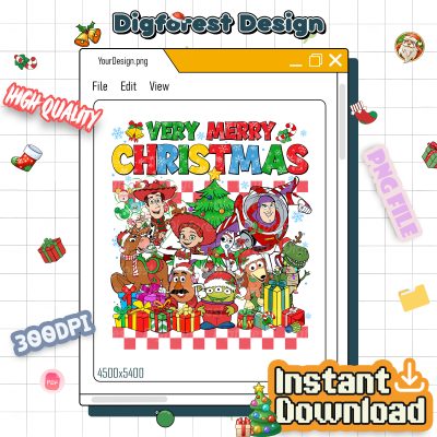 Very Merry Toy Story Christmas PNG - Retro Disney Pixar PNG, Woody Buzz Lightyear Jessie Aliens Xmas Party PNG