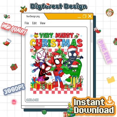 Very Merry Spidey Christmas PNG, Spider-Man and Friends PNG, MCU Christmas PNG, Disneyland Holiday Matching PNG