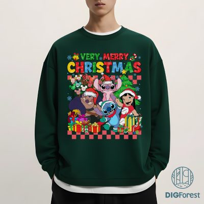 Very Merry Lilo and Stitch Christmas PNG - Stitch and Angel PNG, Disney Couple Holiday PNG, Cute Santa Stitch 2025