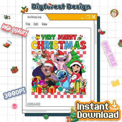 Very Merry Lilo and Stitch Christmas PNG - Stitch and Angel PNG, Disney Couple Holiday PNG, Cute Santa Stitch 2025