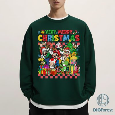 Very Merry Mario Christmas PNG - Universal Family Matching PNG, Mario Epic Universe Christmas, Orlando Park Holiday