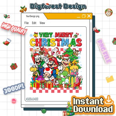 Very Merry Mario Christmas PNG - Universal Family Matching PNG, Mario Epic Universe Christmas, Orlando Park Holiday