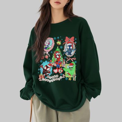 Watercolor Spidey And Friends PNG, Coquette Bow Spider-Man Christmas PNG, MCU Avengers Disneyland Xmas