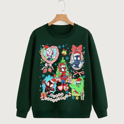 Watercolor Spidey And Friends PNG, Coquette Bow Spider-Man Christmas PNG, MCU Avengers Disneyland Xmas