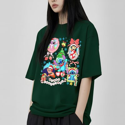 Watercolor Lilo & Stitch Christmas PNG, Coquette Bow PNG, Disneyland Family Xmas PNG, Cute Stitch Holiday PNG