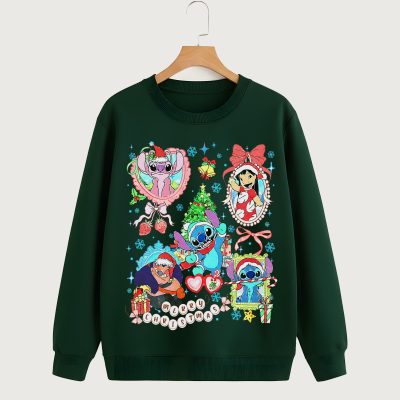 Watercolor Lilo & Stitch Christmas PNG, Coquette Bow PNG, Disneyland Family Xmas PNG, Cute Stitch Holiday PNG