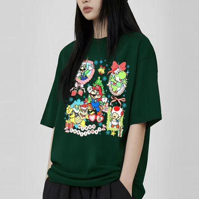 Watercolor Super Mario Christmas PNG, Coquette Bow PNG, Merry Christmas Mario Characters, Holiday Matching Gift