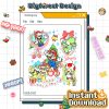 Watercolor Super Mario Christmas PNG, Coquette Bow PNG, Merry Christmas Mario Characters, Holiday Matching Gift