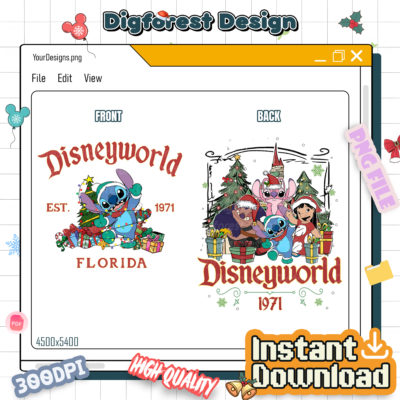 Lilo & Stitch DisneyWorld Est 1971 Christmas PNG - Stitch Christmas PNG, Magic Kingdom Christmas 2025