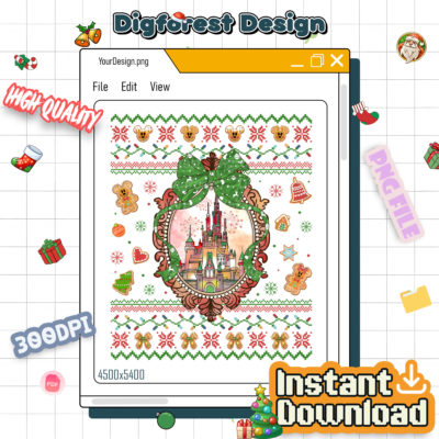Coquette Bows Disneyland Castle Christmas PNG - Magic Kingdom Christmas PNG, Disney Christmas 2025 PNG