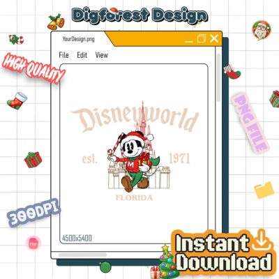 Disneyworld Est 1971 Mickey Characters Christmas PNG - Mickey And Friends Christmas PNG, Disneyland Family Xmas