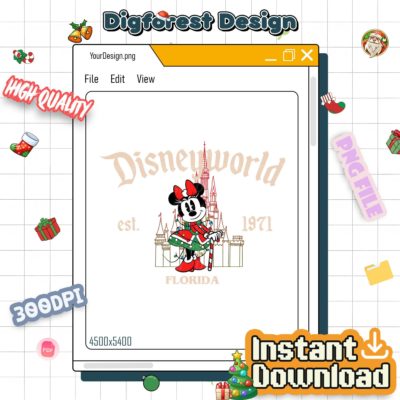 Disneyworld Est 1971 Minnie Characters Christmas PNG - Mickey And Friends Christmas PNG, Disneyland Family Xmas