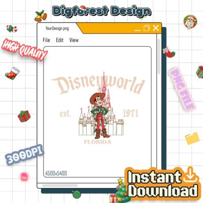 Disneyworld Est 1971 Woody Characters Christmas PNG - Toy Story Christmas PNG, Disneyland Family Xmas