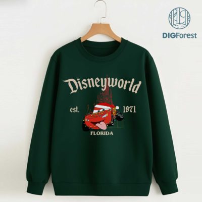 Disneyworld Est 1971 Lightning McQueen Characters Christmas PNG - Cars Christmas PNG, Disneyland Family Xmas