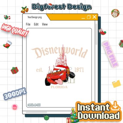Disneyworld Est 1971 Lightning McQueen Characters Christmas PNG - Cars Christmas PNG, Disneyland Family Xmas
