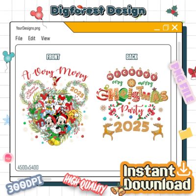Disney Santa Mickey & Friends Christmas PNG - Very Merry Party 2025, Disneyland Family Trip, Coquette Bow Castle Xmas