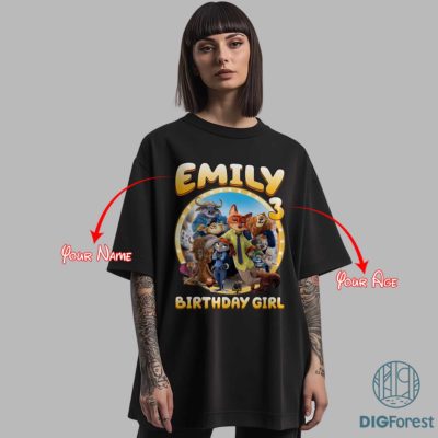 Zootopia Birthday Custom Name & Age PNG – Kids Party Shirt Design, Birthday Sublimation