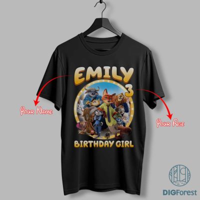 Zootopia Birthday Custom Name & Age PNG – Kids Party Shirt Design, Birthday Sublimation