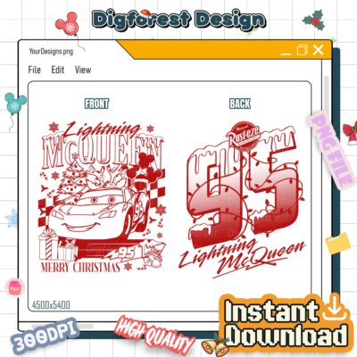 Christmas Cars Santa PNG – Lightning McQueen Xmas Design, Disney Merry Christmas Holiday PNG