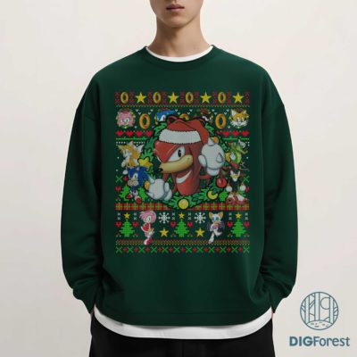 Knuckles the Echidna Sonic Christmas PNG – Sonic Family Ugly Christmas PNG, Group Matching Christmas Design